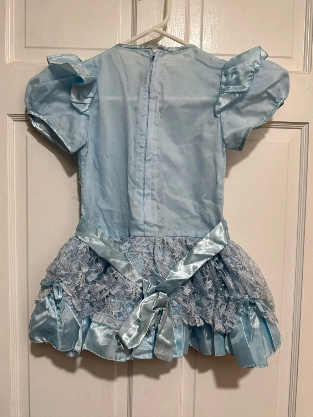 Girls Blue Vintage Size 6 Short Sleeve Dress 1980s 1990s Lace Zip Up